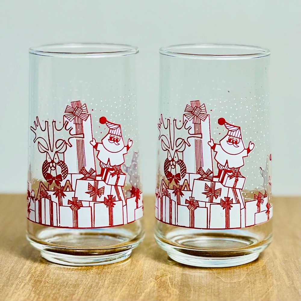 Vintage‎ Santa Christmas Glasses by Crisa Corp - Santa Reindeer and Presents